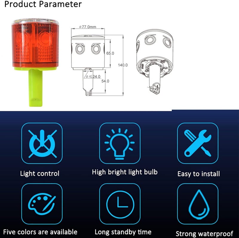 risoon Solar Strobe Warning Light: IP54 Waterproof Flashing Safety Light High Bright LED Warning Lamp Traffic Signal for Construction, Factory, Safety Road Sign, Dock Marine Beacon (6PCS, Yellow-Column) - Image 1